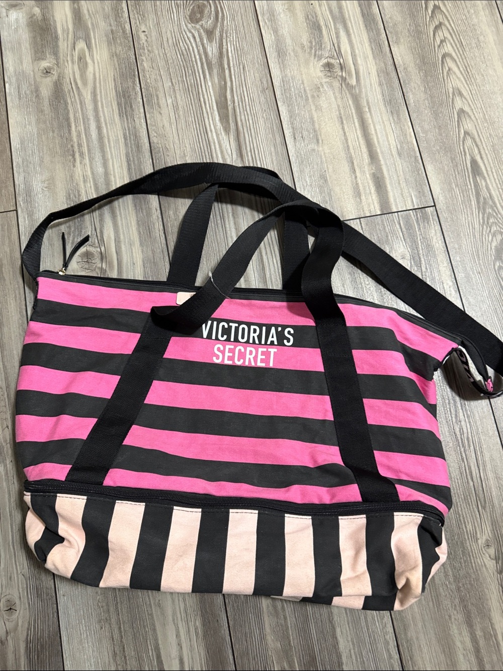 Victoria's Secret Pink, Black & Cream Striped Tote